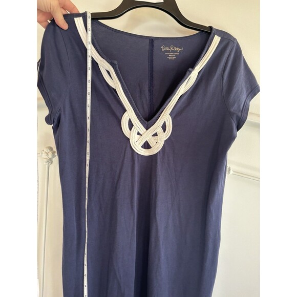 Lilly Pulitzer M Brewster Embroidered Dress Pima Cotton Short Sleeve Navy  Blue - Picture 4 of 5